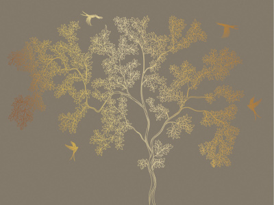 Фреска на флизелиновой основе с покрытием водно-дисперсионной краской. Роспись изображения выполняется золотым, серебрянным или платиновым пигментами