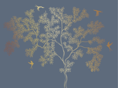 Фреска на флизелиновой основе с покрытием водно-дисперсионной краской. Роспись изображения выполняется золотым, серебрянным или платиновым пигментами