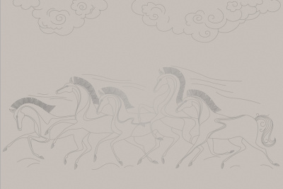 Фреска на флизелиновой основе с покрытием водно-дисперсионной краской. Роспись изображения выполняется золотым, серебрянным или платиновым пигментами