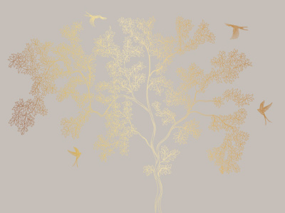 Фреска на флизелиновой основе с покрытием водно-дисперсионной краской. Роспись изображения выполняется золотым, серебрянным или платиновым пигментами