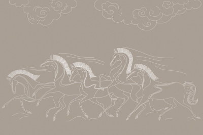 Фреска на флизелиновой основе с покрытием водно-дисперсионной краской. Роспись изображения выполняется золотым, серебрянным или платиновым пигментами