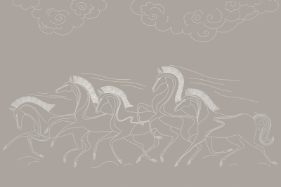 Фреска на флизелиновой основе с покрытием водно-дисперсионной краской. Роспись изображения выполняется золотым, серебрянным или платиновым пигментами