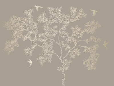 Фреска на флизелиновой основе с покрытием водно-дисперсионной краской. Роспись изображения выполняется золотым, серебрянным или платиновым пигментами