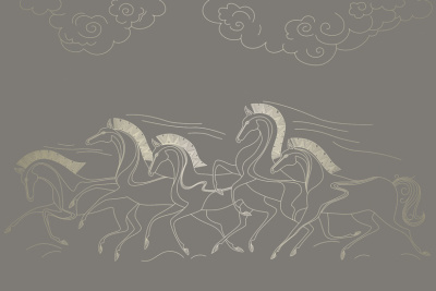 Фреска на флизелиновой основе с покрытием водно-дисперсионной краской. Роспись изображения выполняется золотым, серебрянным или платиновым пигментами