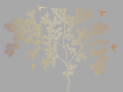 Фреска на флизелиновой основе с покрытием водно-дисперсионной краской. Роспись изображения выполняется золотым, серебрянным или платиновым пигментами