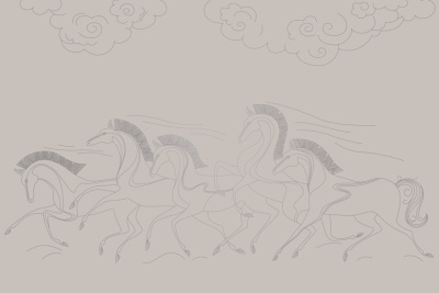 Фреска на флизелиновой основе с покрытием водно-дисперсионной краской. Роспись изображения выполняется золотым, серебрянным или платиновым пигментами