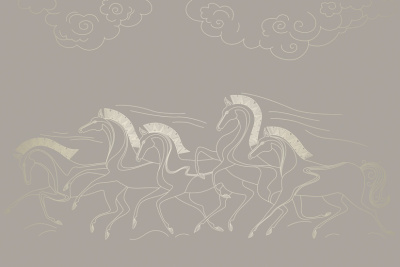 Фреска на флизелиновой основе с покрытием водно-дисперсионной краской. Роспись изображения выполняется золотым, серебрянным или платиновым пигментами