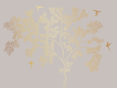 Фреска на флизелиновой основе с покрытием водно-дисперсионной краской. Роспись изображения выполняется золотым, серебрянным или платиновым пигментами