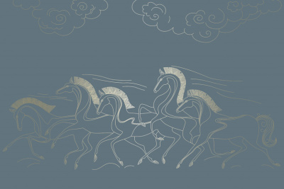 Фреска на флизелиновой основе с покрытием водно-дисперсионной краской. Роспись изображения выполняется золотым, серебрянным или платиновым пигментами