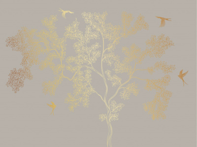 Фреска на флизелиновой основе с покрытием водно-дисперсионной краской. Роспись изображения выполняется золотым, серебрянным или платиновым пигментами