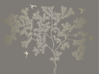 Фреска на флизелиновой основе с покрытием водно-дисперсионной краской. Роспись изображения выполняется золотым, серебрянным или платиновым пигментами