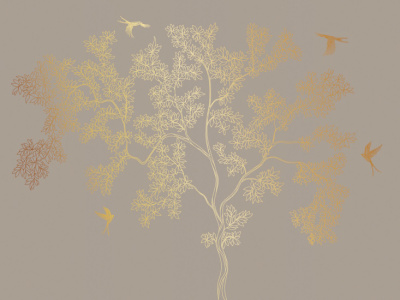 Фреска на флизелиновой основе с покрытием водно-дисперсионной краской. Роспись изображения выполняется золотым, серебрянным или платиновым пигментами