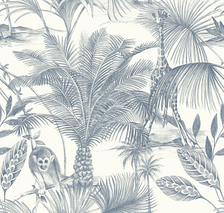 Grandeco Jungle Fever JF3502 для кухни для спальни для гостиной для коридора для загородного дома для комнаты белый голубой