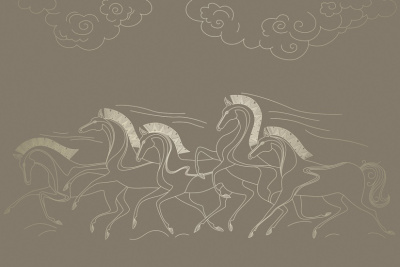 Фреска на флизелиновой основе с покрытием водно-дисперсионной краской. Роспись изображения выполняется золотым, серебрянным или платиновым пигментами