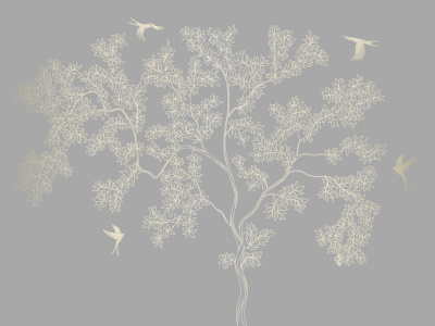 Фреска на флизелиновой основе с покрытием водно-дисперсионной краской. Роспись изображения выполняется золотым, серебрянным или платиновым пигментами