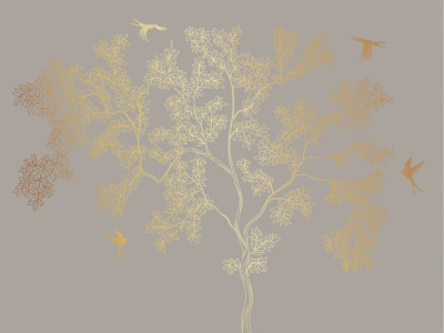 Фреска на флизелиновой основе с покрытием водно-дисперсионной краской. Роспись изображения выполняется золотым, серебрянным или платиновым пигментами