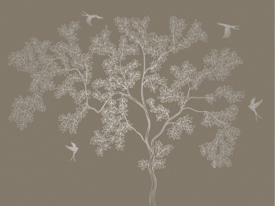 Фреска на флизелиновой основе с покрытием водно-дисперсионной краской. Роспись изображения выполняется золотым, серебрянным или платиновым пигментами