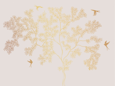 Фреска на флизелиновой основе с покрытием водно-дисперсионной краской. Роспись изображения выполняется золотым, серебрянным или платиновым пигментами