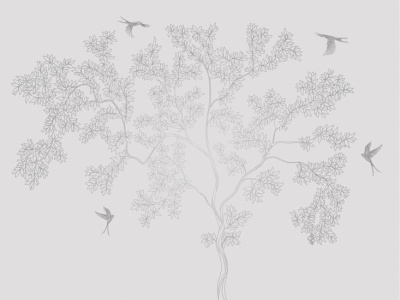 Фреска на флизелиновой основе с покрытием водно-дисперсионной краской. Роспись изображения выполняется золотым, серебрянным или платиновым пигментами