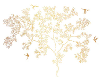 Фреска на флизелиновой основе с покрытием водно-дисперсионной краской. Роспись изображения выполняется золотым, серебрянным или платиновым пигментами