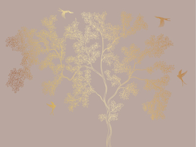 Фреска на флизелиновой основе с покрытием водно-дисперсионной краской. Роспись изображения выполняется золотым, серебрянным или платиновым пигментами