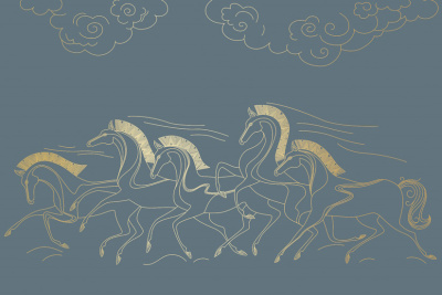 Фреска на флизелиновой основе с покрытием водно-дисперсионной краской. Роспись изображения выполняется золотым, серебрянным или платиновым пигментами