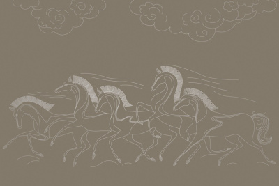 Фреска на флизелиновой основе с покрытием водно-дисперсионной краской. Роспись изображения выполняется золотым, серебрянным или платиновым пигментами