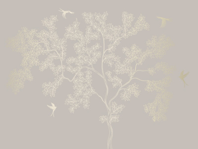 Фреска на флизелиновой основе с покрытием водно-дисперсионной краской. Роспись изображения выполняется золотым, серебрянным или платиновым пигментами