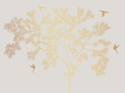 Фреска на флизелиновой основе с покрытием водно-дисперсионной краской. Роспись изображения выполняется золотым, серебрянным или платиновым пигментами