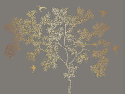 Фреска на флизелиновой основе с покрытием водно-дисперсионной краской. Роспись изображения выполняется золотым, серебрянным или платиновым пигментами