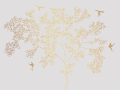 Фреска на флизелиновой основе с покрытием водно-дисперсионной краской. Роспись изображения выполняется золотым, серебрянным или платиновым пигментами