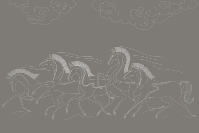 Фреска на флизелиновой основе с покрытием водно-дисперсионной краской. Роспись изображения выполняется золотым, серебрянным или платиновым пигментами