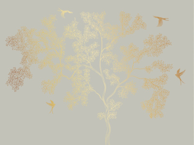 Фреска на флизелиновой основе с покрытием водно-дисперсионной краской. Роспись изображения выполняется золотым, серебрянным или платиновым пигментами