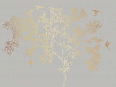 Фреска на флизелиновой основе с покрытием водно-дисперсионной краской. Роспись изображения выполняется золотым, серебрянным или платиновым пигментами