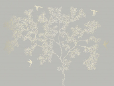 Фреска на флизелиновой основе с покрытием водно-дисперсионной краской. Роспись изображения выполняется золотым, серебрянным или платиновым пигментами