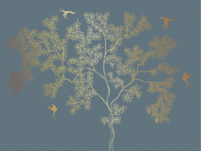 Фреска на флизелиновой основе с покрытием водно-дисперсионной краской. Роспись изображения выполняется золотым, серебрянным или платиновым пигментами