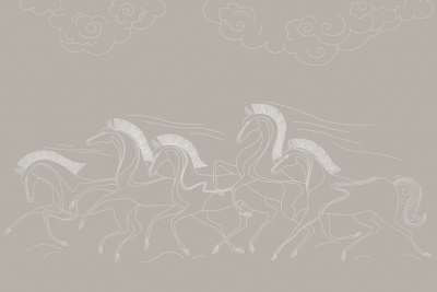 Фреска на флизелиновой основе с покрытием водно-дисперсионной краской. Роспись изображения выполняется золотым, серебрянным или платиновым пигментами