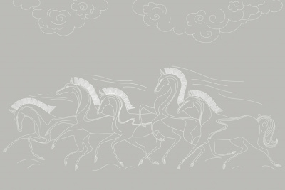 Фреска на флизелиновой основе с покрытием водно-дисперсионной краской. Роспись изображения выполняется золотым, серебрянным или платиновым пигментами