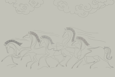 Фреска на флизелиновой основе с покрытием водно-дисперсионной краской. Роспись изображения выполняется золотым, серебрянным или платиновым пигментами