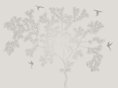 Фреска на флизелиновой основе с покрытием водно-дисперсионной краской. Роспись изображения выполняется золотым, серебрянным или платиновым пигментами