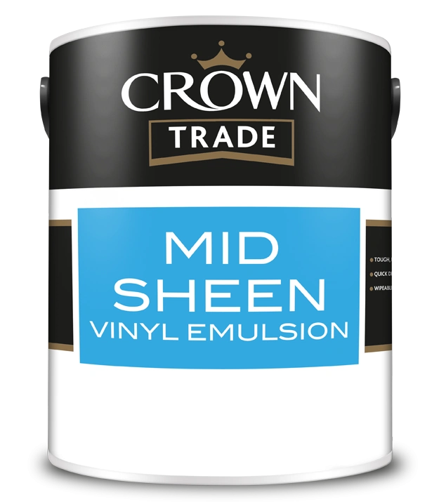 Краска CROWN TRADE Mid Sheen Vinyl Emulsion Bril. White (полуматовая водоэмульсионная, для стен и потолка, с эффектом яичной скорлупы, белая)