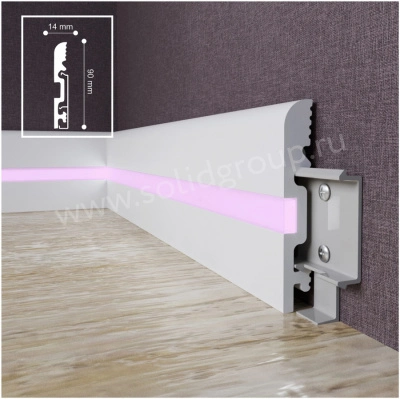 Плинтус 1 UHD 15/90CL под LED подсветку (со светодиодным рассеивателем). Можно монтировать на клей или полимерную клипсу ClipPro