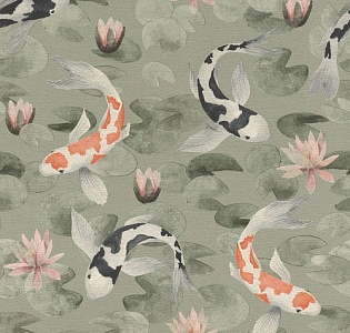 Rasch Кимоно (Kimono) 409437 для спальни для гостиной для коридора для кабинета для загородного дома для комнаты зеленый