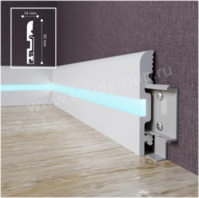 Плинтус 1 UHD 15/90CL под LED подсветку (со светодиодным рассеивателем). Можно монтировать на клей или полимерную клипсу ClipPro