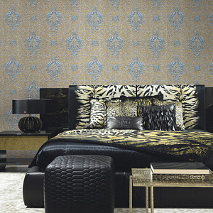 Emiliana Parati Roberto Cavalli Home 8 RC19009 для спальни для гостиной для кабинета для загородного дома для комнаты серый золотой голубой