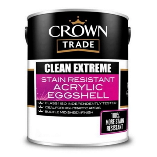 Краска CROWN TRADE Clean Extreme Stain Resistant Acrylic Eggshell (полуматовая водоэмульсионная, для стен и потолка, износостойкая, с эффектом яичной скорлупы, моющаяся)